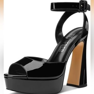 Black Chunky Platform Ankle Strap Heels